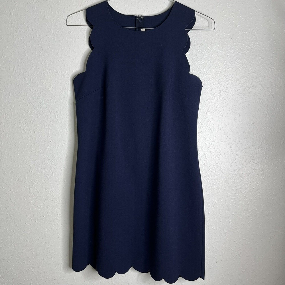 J. Crew Factory Scallop Hem Sheath Dress Sleeveless Mini Length Navy Sz 4